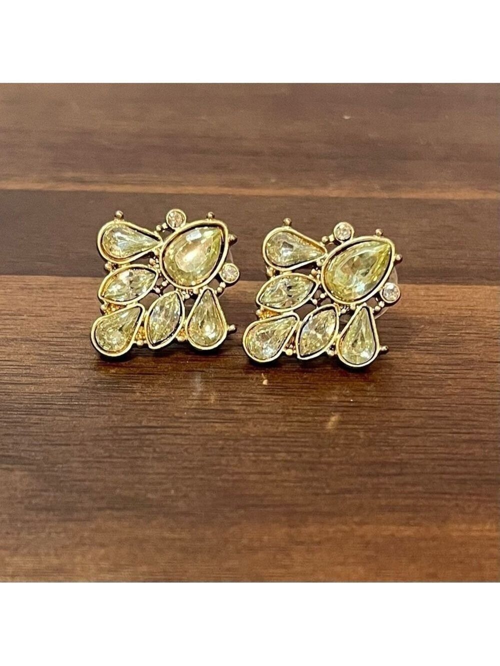 Vintage Gold Teardrop Crystal Cluster Statement Earrings